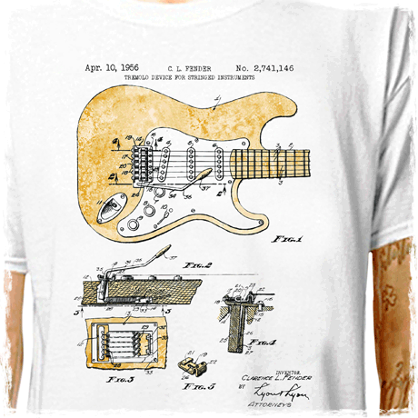 T-Shirt: FENDER ELECTRIC GUITAR - PATENT REGISTRATION (Gibson ) LazyCarrot
