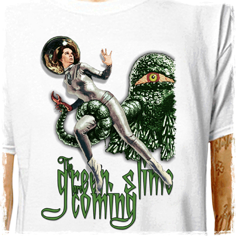 THE GREEN SLIME ARE COMING movie T-SHIRT - Vintage SciFi Pin-up Film Poster