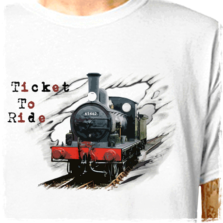 >STEAM TRAIN Railway T-SHIRT / Locomotive Engine Ticket To Ride