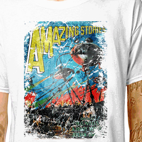 T-Shirt: WAR OF THE WORLDS - AMAZING STORIES (HG Wells Cover Art) LazyCarrot